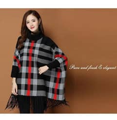 Women's Fleece printed poncho cape shawl