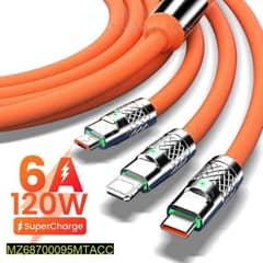 3 - in 1 Fast Mobile Super, Charging Cable. Available in Orange Color.