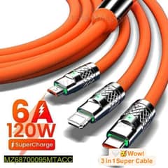 3 - in 1 Fast Mobile Super, Charging Cable. Available in Orange Color.