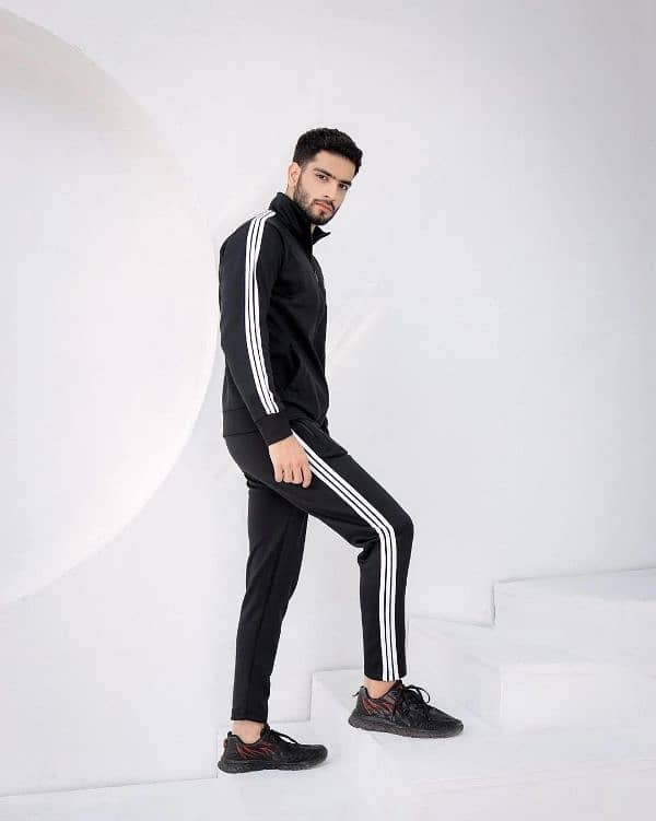 Men Fleece Zipper Tracksuit Black 1