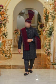 Brand New custom made on order 6 pc Jet Black Sherwani/ Groom Dress