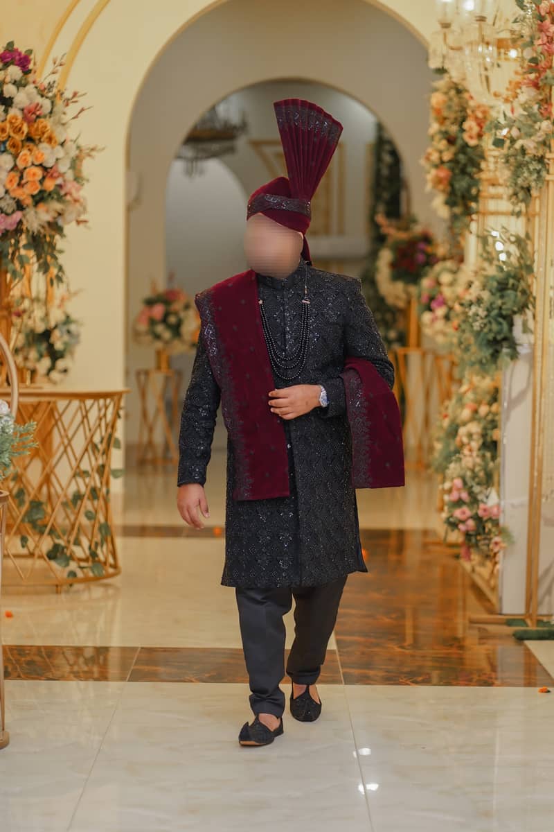 Brand New custom made on order 6 pc Jet Black Sherwani/ Groom Dress 0