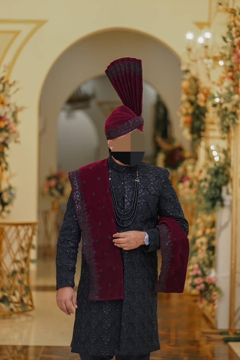 Brand New custom made on order 6 pc Jet Black Sherwani/ Groom Dress 2