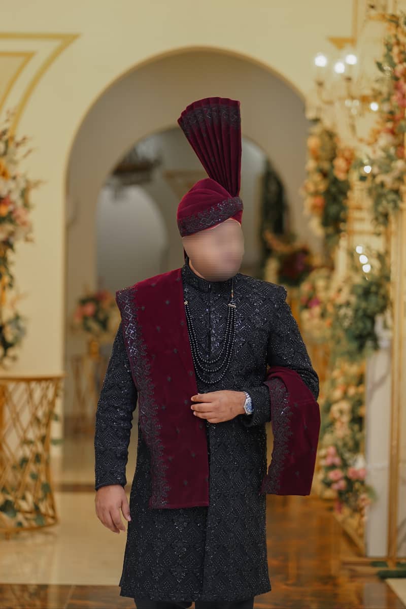 Brand New custom made on order 6 pc Jet Black Sherwani/ Groom Dress 4