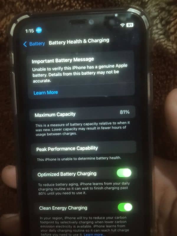 I phone 11 64 gb    bterry panal unknown parts Saab sai chl rha 1