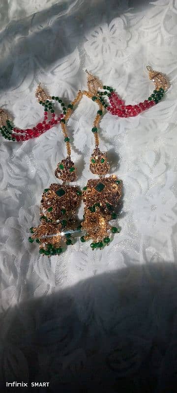 Artificial Bridal Jewelry set (Green & Golden) 3