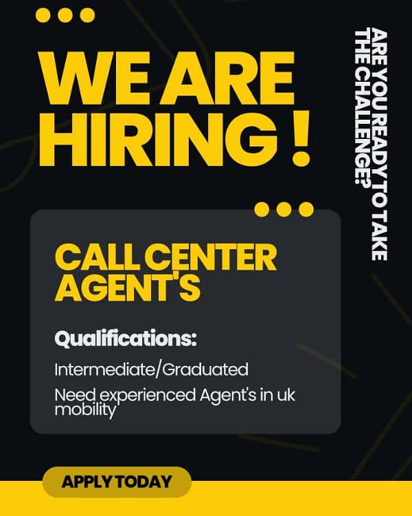 Need staff for call center job both male and female 0