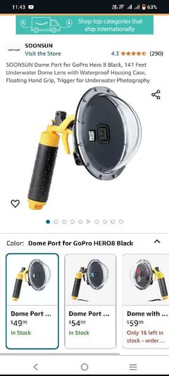 SOONSUN Dome Port for GoPro Hero 8 Black, 147 Feet Underwater Dome