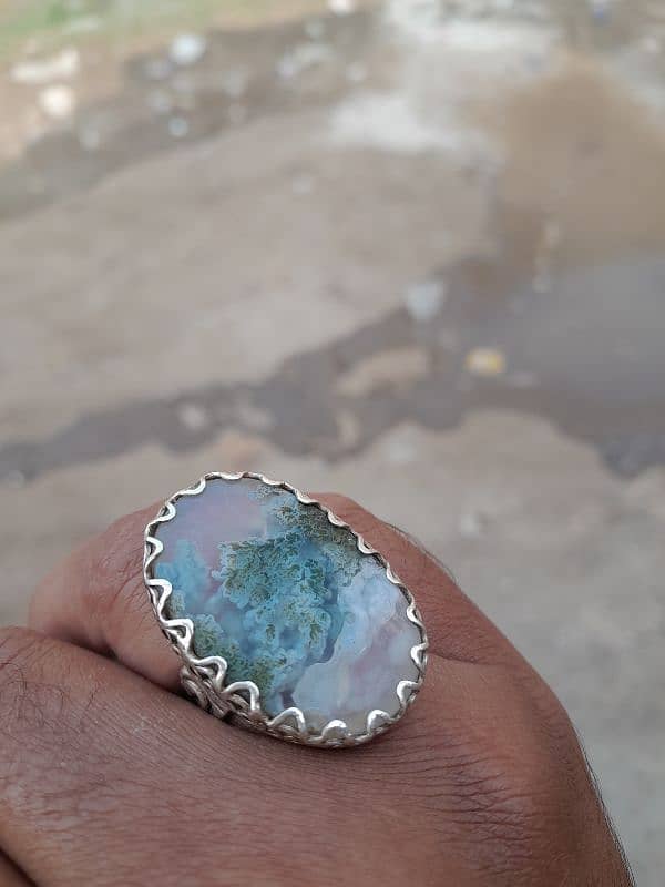 silver 925 ring with orignal shajri aqeeq in oval shape 1