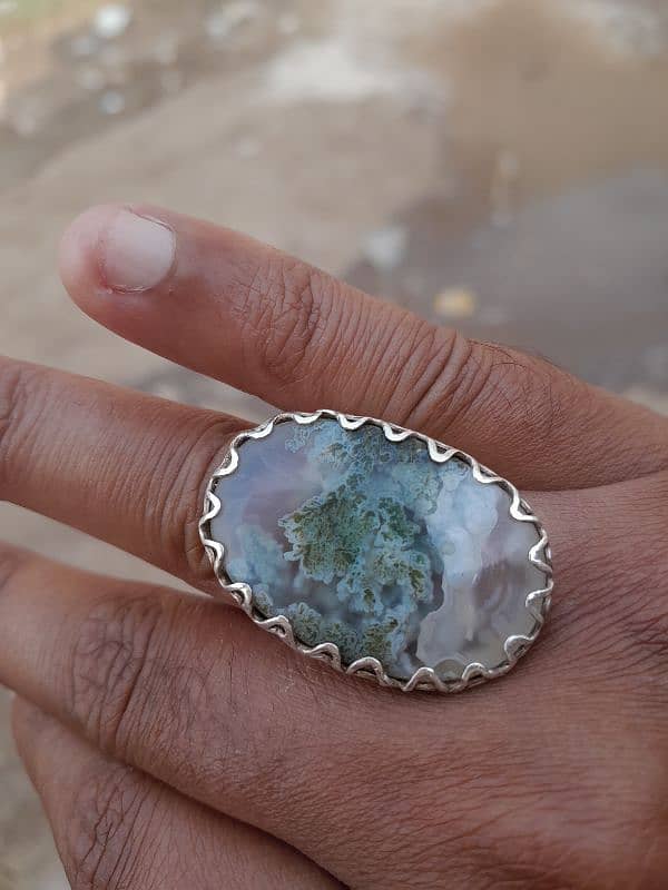 silver 925 ring with orignal shajri aqeeq in oval shape 2