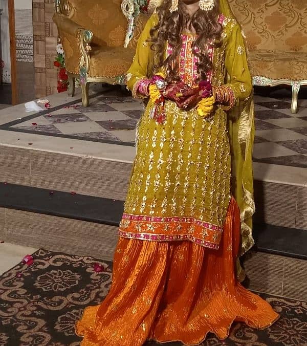 Bridal Mehndi dress/wedding mehndi dress/bridal Mehndi shirt gharara 0