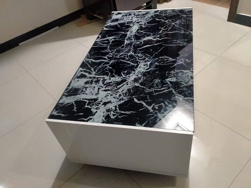 Coffee Table With a Black Marble-patterned Glass Top 4