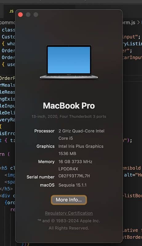 MacBook Pro 2020 13inch i5 16/512 2