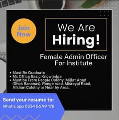 Female Admin officer Required