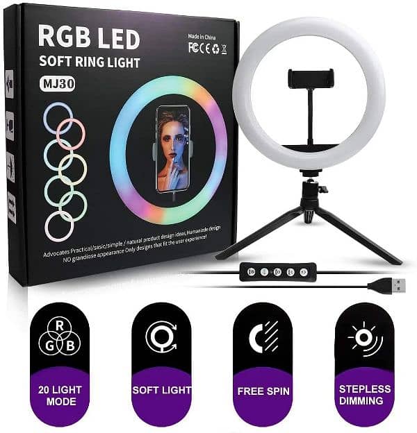 MJ36 RGB LED Ring Light With PHONE HOLDER Selfie LED studio Light 3