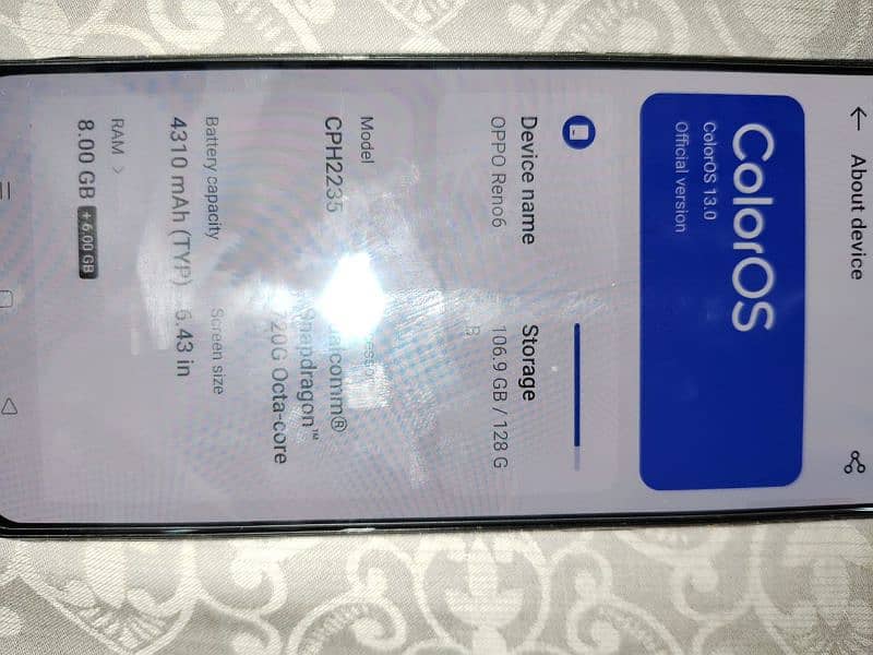 OPPO RENO 6 MOBILE FOR SALE 8/128 17