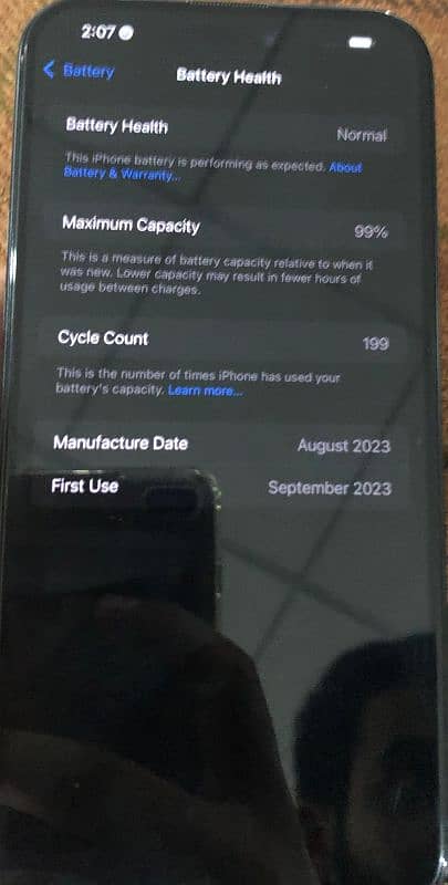 conditions  10/9 i phone 15 pro max colour blue 256gb 2