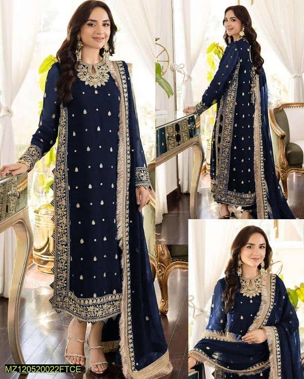 3 piece women's stiched crinkle shiffon Embroidered suit 3