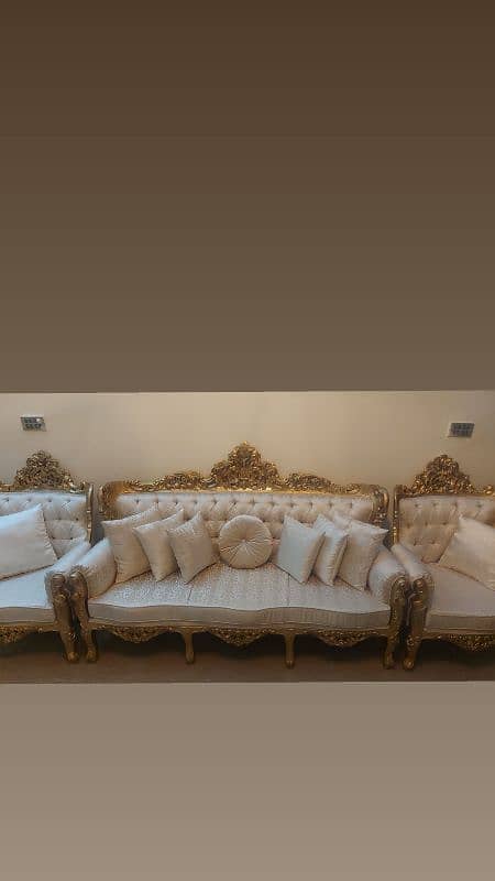 5 seater chinioti solid wood . . milki white self print fabric 0