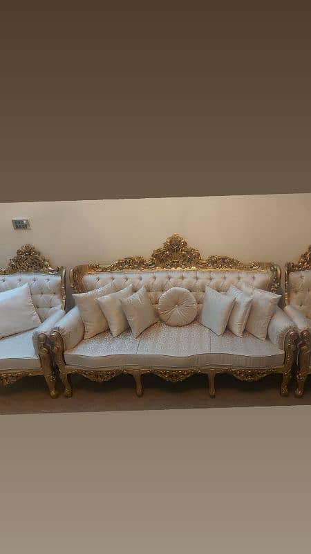 5 seater chinioti solid wood . . milki white self print fabric 1