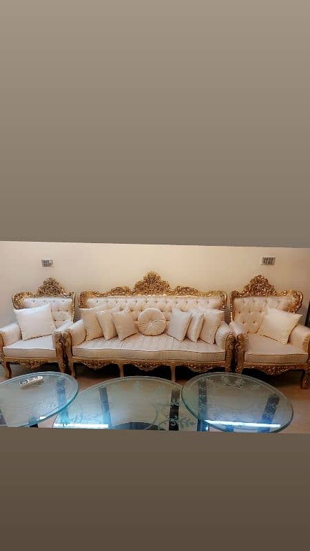 5 seater chinioti solid wood . . milki white self print fabric 2