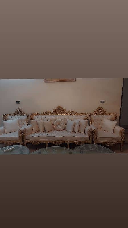 5 seater chinioti solid wood . . milki white self print fabric 4