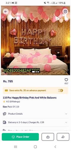 110 PCs happy  birthday  pink and white decorations  baloons