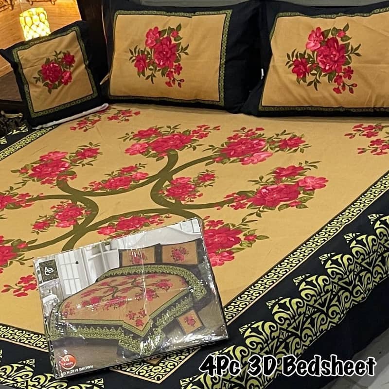 4Pc 3D Panel BEDSHEET CRYSTAL COTTON 15