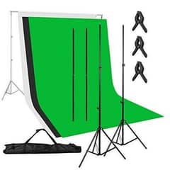 Backdrop stand with 3 Clothes White, Black & Green