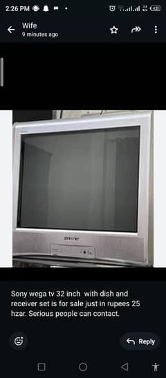 Sony wega 32 inch with dish and receiver set