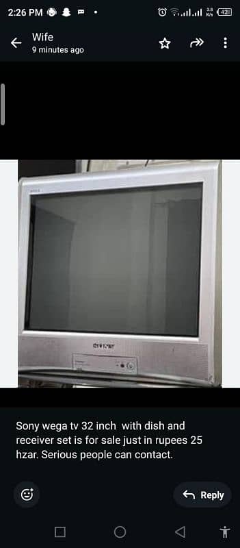 Sony wega 32 inch with dish and receiver set 0