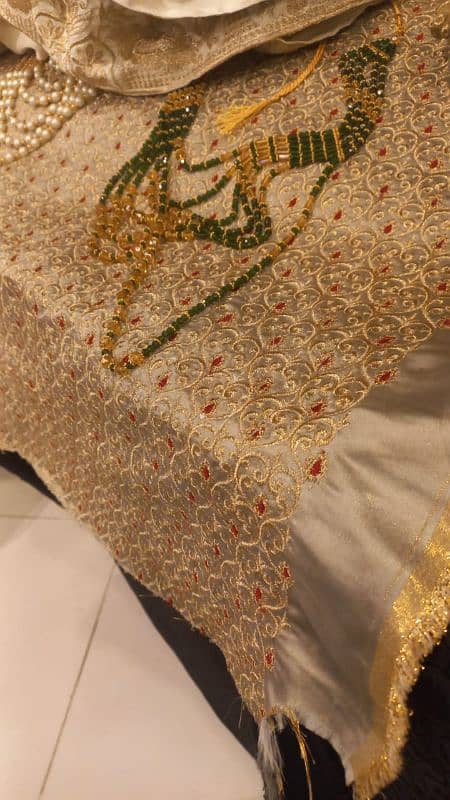 Sobia Hamza Sherwani stitched (golden) with shawl and Maala 2