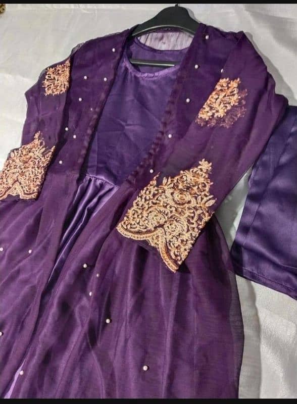 3 Pcs Women's Stitched Shamoz Silk Embroidered Gown Suit 4