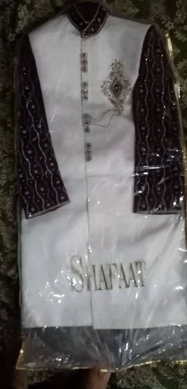 white ND Mehroon dulha Sherwani One time use groom dress 1