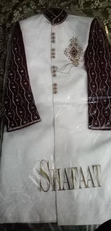 white ND Mehroon dulha Sherwani One time use groom dress 2