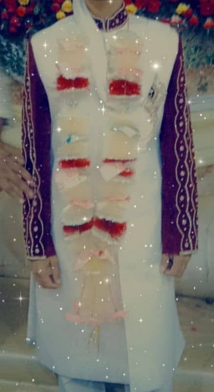 white ND Mehroon dulha Sherwani One time use groom dress 3