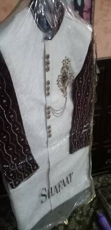 white ND Mehroon dulha Sherwani One time use groom dress 4