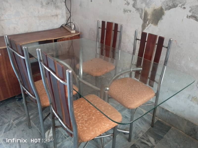 Dining Table Glass top with Four Cousion Chairs 3