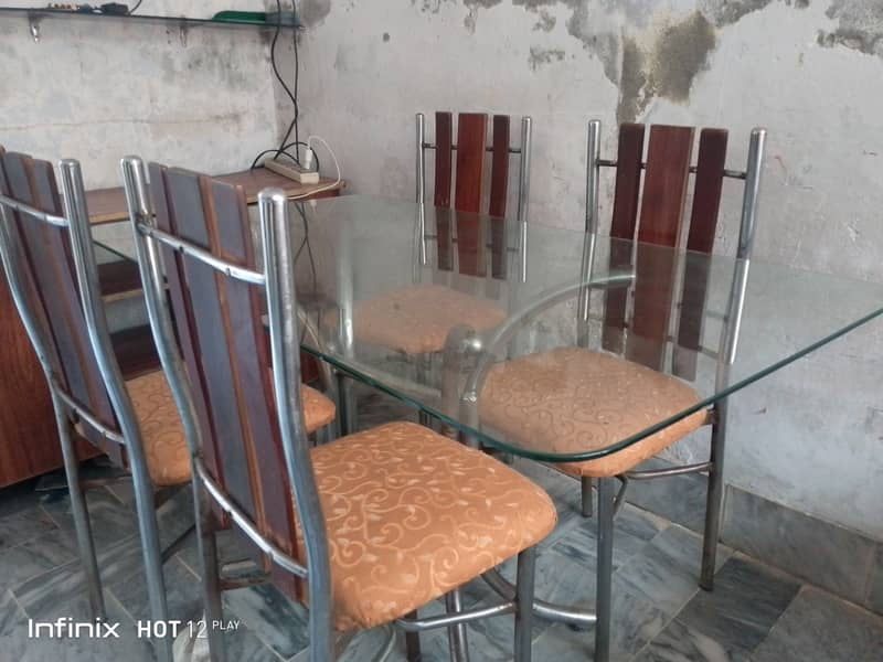 Dining Table Glass top with Four Cousion Chairs 4