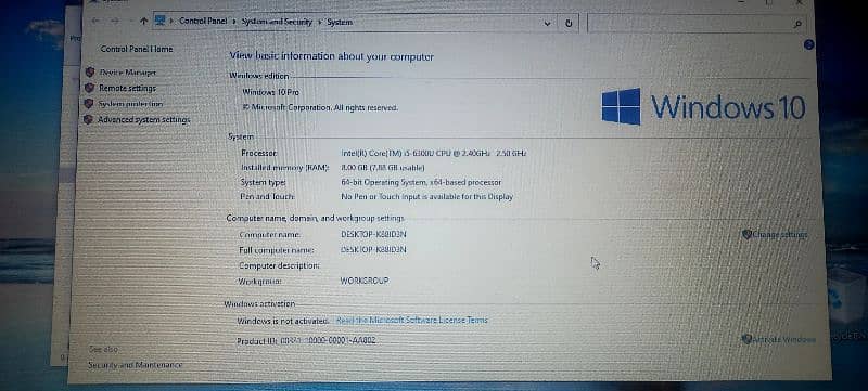 Laptop Core i5 6th Generation, 256GB SSD, 8 GB RAM 5