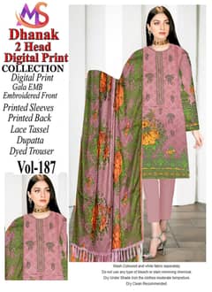 Digital Dhanak 3 Pcs  Same Duppta Four border Lace