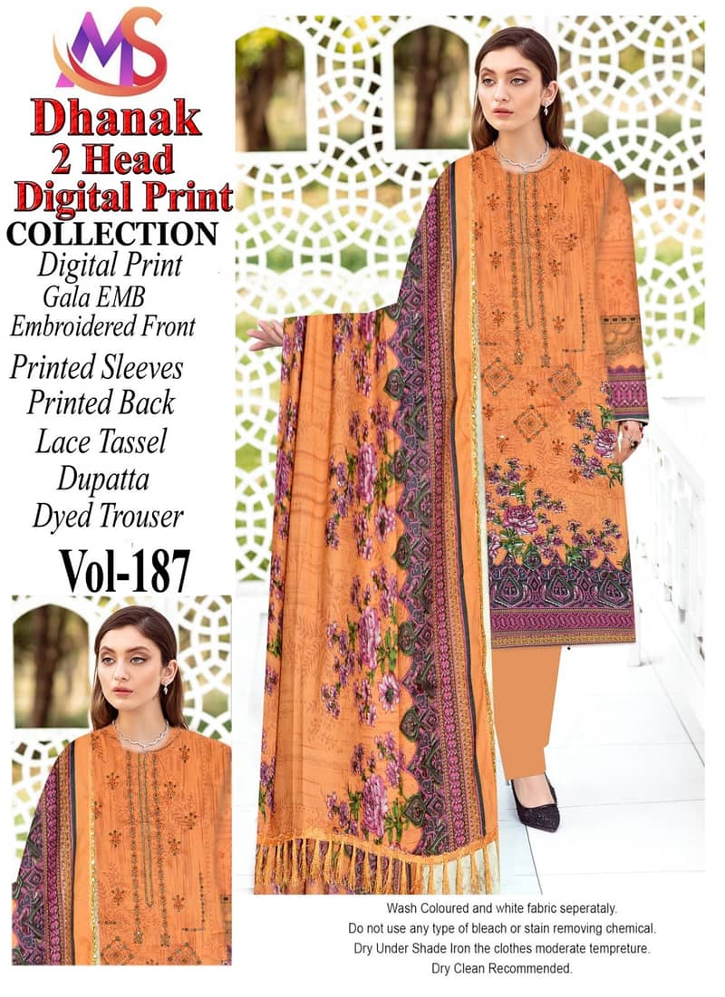 Digital Dhanak 3 Pcs  Same Duppta Four border Lace 2