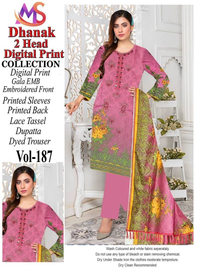 Digital Dhanak 3 Pcs  Same Duppta Four border Lace 4