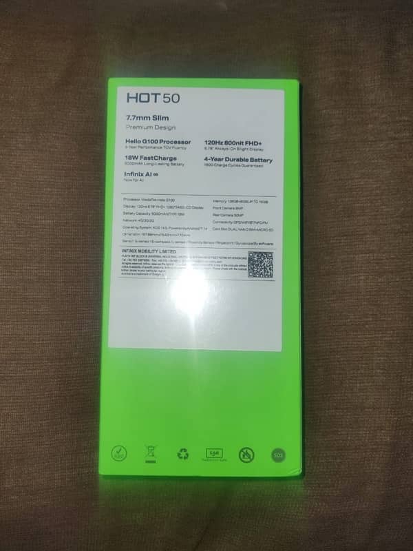 Infinix Hot 50 16(8+8) + 128GB Brand New Box Packed Non Active 1