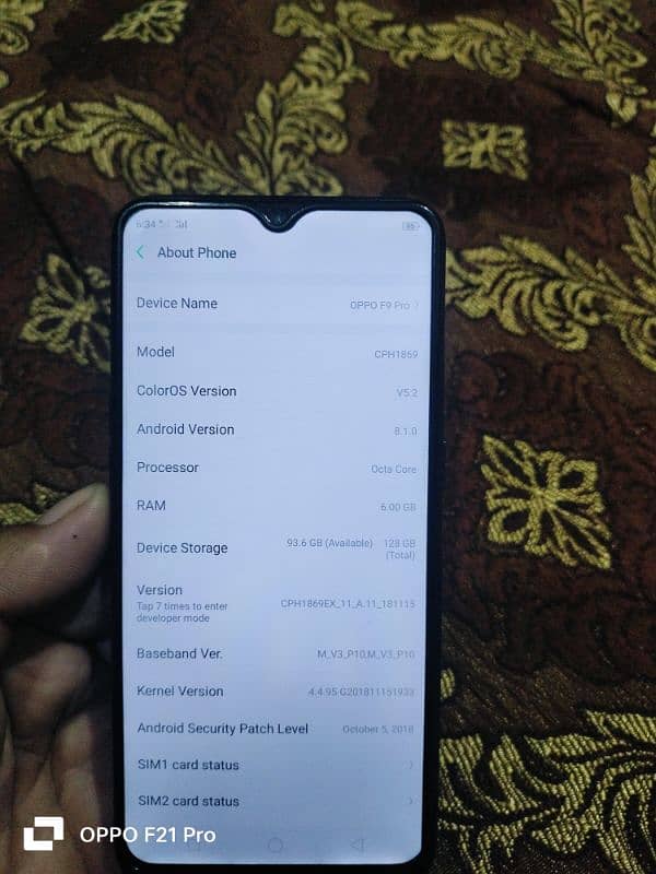 oppo f9pro 6/128 ram 6 ROM 128mobile phone 7