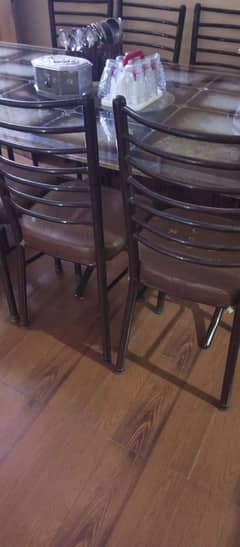 glass dining table iron stand with 10 iron chairs