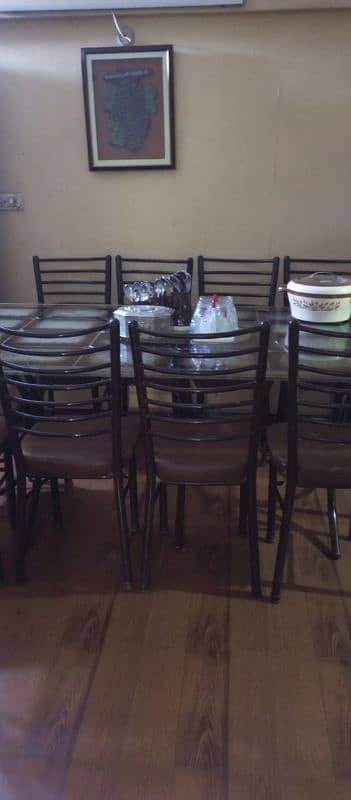 glass dining table iron stand with 10 iron chairs 3