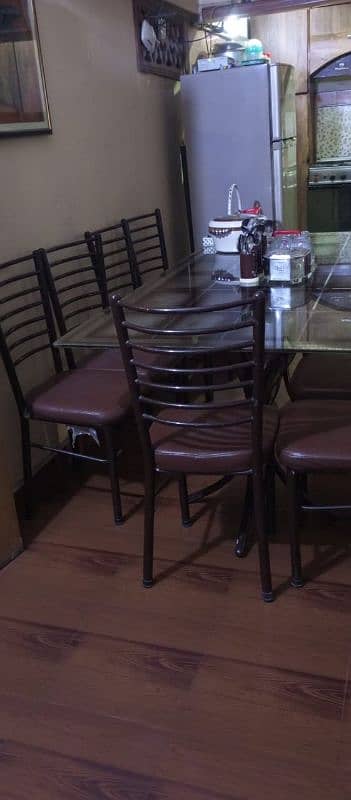 glass dining table iron stand with 10 iron chairs 4