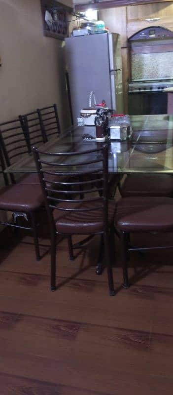 glass dining table iron stand with 10 iron chairs 5