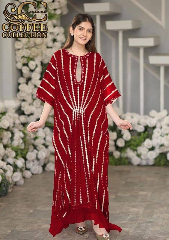 Stylish Maroon Embroidered Chiffon Kaftan - 4 Pcs 0